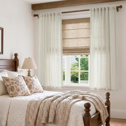 jinchan Beige Linen Curtains with Laced Trim Back Tab 50 x 63 Inch 2 Panels - color: Laced Beige, size: 50"W x 63"L (Pack of 2)