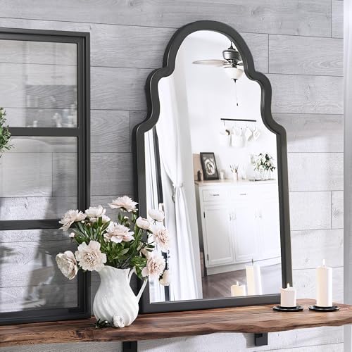 24x40 Matte Black Arched Wood Framed Bathroom Vanity Wall Mirror - color: Matte Black, size: 40"L x 24"W