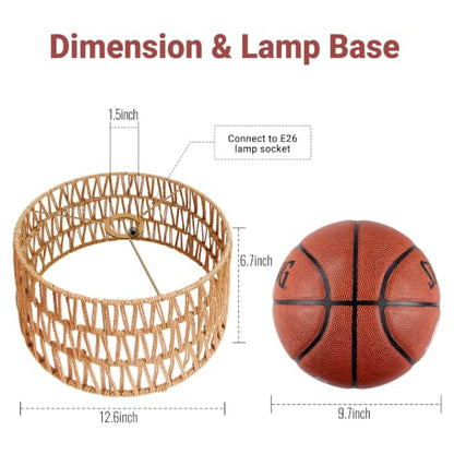 Maliralt Hanging Lamps Rattan Pendant Light Hanging Lights 16.4ft Plug in Cord Pendant Light Fixture Plug Into Wall Outlet Pendant Lighting with On Off Switch for Bedroom Living (Cylindrical Shade) - size: 12.6 Inch - Cylindrical Shade