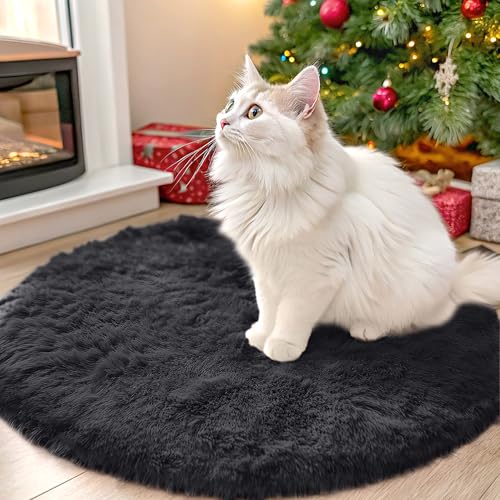 OLANLY Black Round Rugs for Bedroom - Machine Washable, 2 ft Circle Area Rugs for Living Room, Soft and Fluffy Shaggy Carpet for Teen Girls and Boys, Nursery Rooms, Dorms, Home Decor Aesthetic - color: Black, size: 2 Ft Round