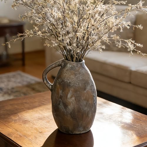 Rustic Ceramic Vase with Handle, 10.3 Inch, Farmhouse Decor, Brown - color: Brown
