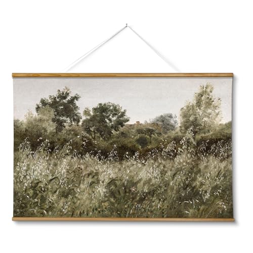 ARPEOTCY Extra Large Framed Wall Art, Retro Meadow Landscape Print,36x54In - color: Tall Grass