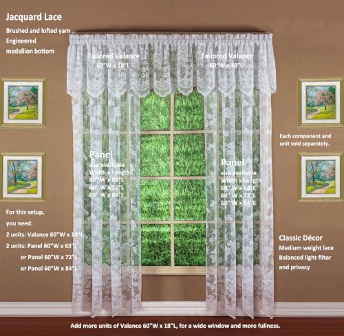 Today's Curtain Floral Vine Lace Panel 84", White, 60W x 84L - color: White, size: 60"W x 84"L (Pack of 1)