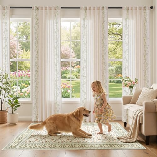 jinchan Floral Linen Curtains, Back Tab 50x96 Inch, 2 Panels Sage - color: Vine | Sage, size: 50"W x 96"L (Pack of 2)