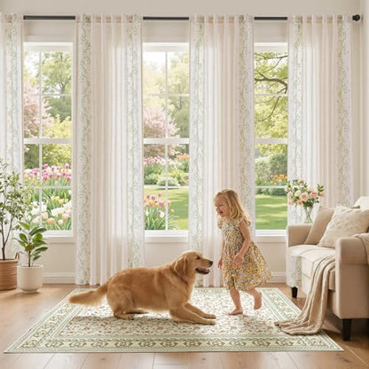jinchan Floral Linen Curtains, Back Tab 50x96 Inch, 2 Panels Sage - color: Vine | Sage, size: 50"W x 96"L (Pack of 2)