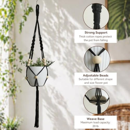 Artilady Macrame Hanging Planters for Indoor Plants, Adjust Plant Hanger - color: Black E