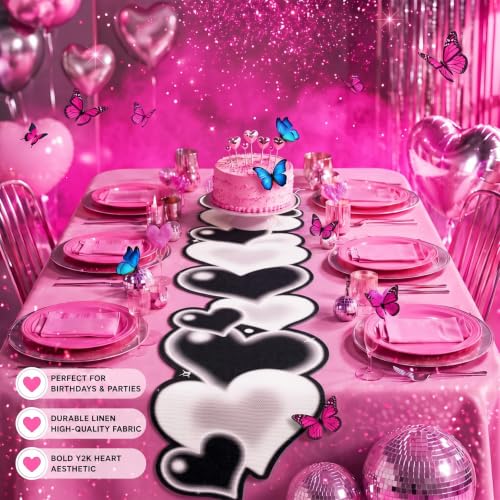 Preboun 2000S Heart Table Runner for Sock Hop Music Party Decorations - style: 2000S Heart