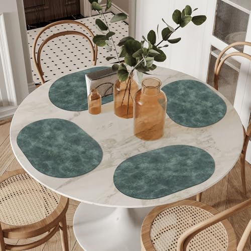 ADRIMER Oval Placemats Set of 6, Wipeable Faux Leather, Blue & Green - color: Blue & Green