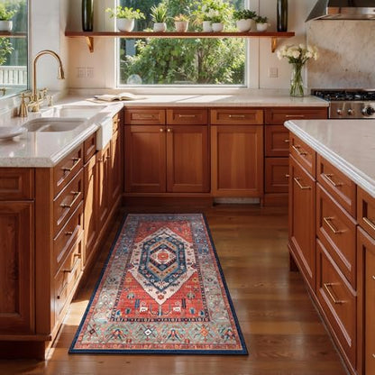 SERISSA 2x4 Washable Non Slip Boho Runner Rug for Entryway，Rust - color: Rust/Multi, size: 2' x 4' (Rectangular)