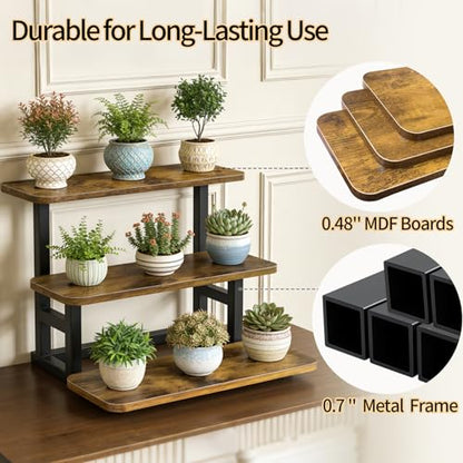 Lilybud--lily 3 Tier Cupcake Stand, Wooden Risers Display Stands Stepped Dessert Table Display Set with Metal Frame Tiered Tray Stand Serving Trays for Party Farmers Market Display - size: 3 Tier - 1 Pack