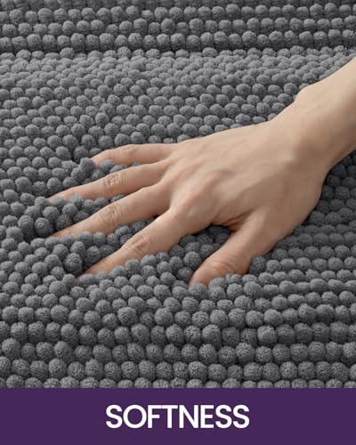 DEXI Bathroom Rugs 32x20, Non Slip Washable Chinelle Bath Mat, Dark Grey - color: Swirl Dark Grey, size: 32" X 20" (Rectangular)