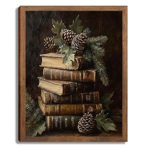 Vintage Canvas Wall Art Country Botanical Books Still Life Painting Pictures Poster Dark Academia Victorian Room Aesthetic Wall Decor for Bedroom Living Room Home Decoration 8X10in Wood Framed - color: Vintage Books, size: 10"L x 8"W