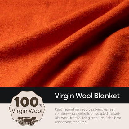 Molithe 100% Wool Blanket, 62" x 48", Warm, Thick, Military, Camping Gear - color: Orangered, size: Medium