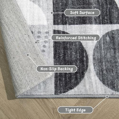 MUJOO Small Rug Washable,Boho 2x3 Area Rugs Non Slip Modern Abstract - color: Black and Grey, size: 2' x 3' (Rectangular)