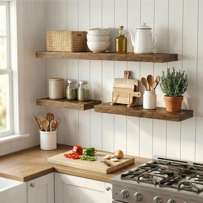 12 inch Deep Floating Shelves for Wall, 24" Wide, Rustic Brown, 2-Pack - color: Rustic Brown, size: 24"w x 12"d, 2p