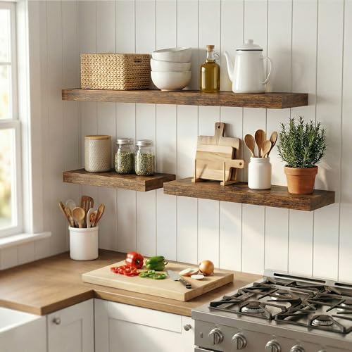 12 inch Deep Floating Shelves for Wall, 48" Wide, Rustic Brown, 2-Pack - color: Rustic Brown, size: 48"w x 12"d, 2p
