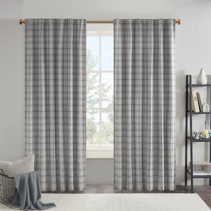 Madison Park Plaid Window Curtain Thermal Insulated, 1 Panel, 50x84 Grey - color: Rod Pocket & Back Tab, Grey, size: 50"W x 84"L (Pack of 1)