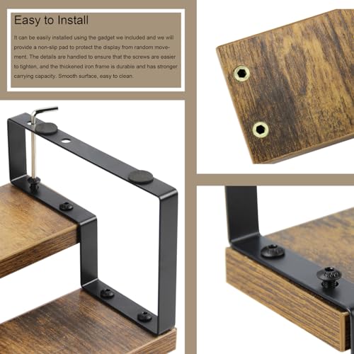 BYCY Wooden Display Risers, 3-Tier Display Stand for Home Decor and Organize, Tiered Countertop Display Shelf for Figures , Makeup,Cupcake , Condiment and Dolls Collection (3 Tier-2.2in)