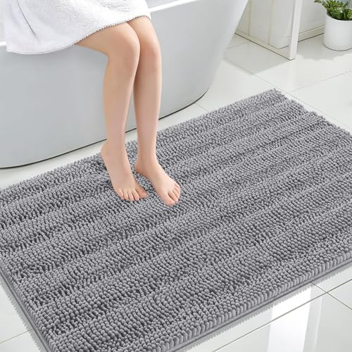 OLANLY Thick Large Bathroom Rugs 47x32, Soft Chenille Bath Rugs, Grey - color: Grey, size: 47" X 32"