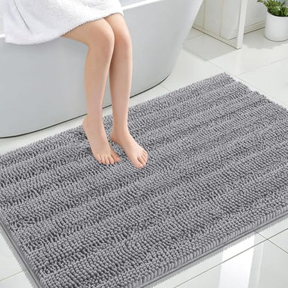 OLANLY Thick Large Bathroom Rugs 47x32, Soft Chenille Bath Rugs, Grey - color: Grey, size: 47" X 32"
