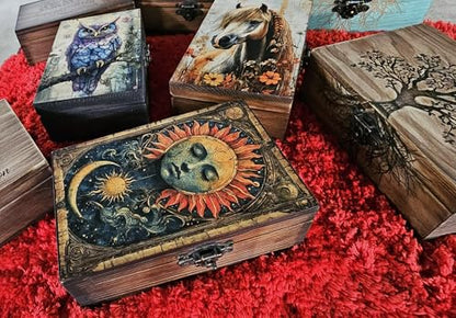 Celestial Sun & Moon Tarot Box | Astrology Sun and Moon Design Jewelry Trinket Keepsake Fengshui Lucky Talisman Storage Box | Gift Idea, Tarot Lover Ornaments for Home Decor (7TCS2)
