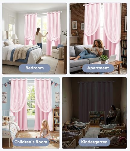 100% Blackout Curtains with Sheer Overlay, Pink, 52 x 84 inch, 2 Panels - color: Pink, size: 52"W x 84"L (Pack of 2)