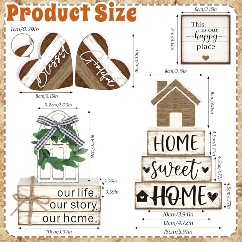 11 Pcs Farmhouse Table Decorations Farmhouse Tiered Tray Decor Set Stack Signs Wooden Heart Rustic Sweet Home Tiered Tray Decor for Kitchen Table Shelf - style: Farmhouse