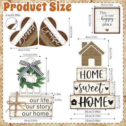 11 Pcs Farmhouse Table Decorations Farmhouse Tiered Tray Decor Set Stack Signs Wooden Heart Rustic Sweet Home Tiered Tray Decor for Kitchen Table Shelf - style: Farmhouse