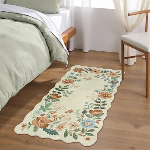 Lahome Floral Entryway Rug, 2x4 Washable Kitchen Rugs Non Slip Ultra-Thin - color: Beige, size: 2' x 4'(Rectangular)