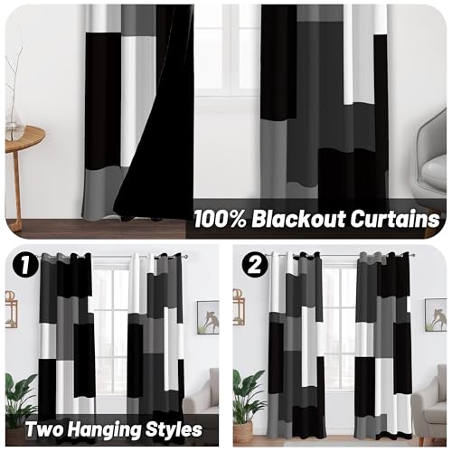 Tyrot Black White Grey Blackout Curtains for Bedroom Living Room 72 inch - color: Grey, size: 52"W x 72"L (Pack of 2)