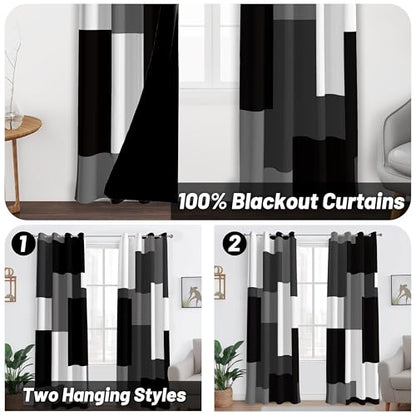 Tyrot Black White Grey Blackout Curtains for Bedroom Living Room 108 inch - color: Grey, size: 52"W x 108"L (Pack of 2)