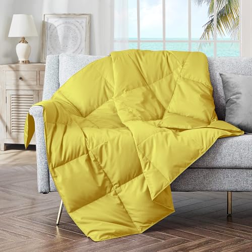 puredown® Soft Feather Down Throw Blanket Lightweight Packable Couch Throw for Indoor and Outdoor Use, 50"X70", Yellow - color: Yellow, size: Throw