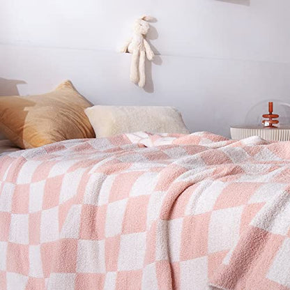 SeaRoomy Fuzzy Checkered Throw Blanket for Couch,Light Pink 60"X79" - color: Light Pink, size: 60"×79"
