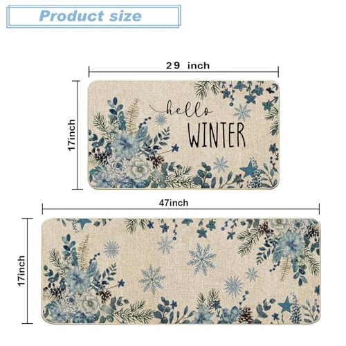 Baccessor Christmas Kitchen Rugs Set of 2, 17x29 and 17x47 Inch - color: Blue Flower