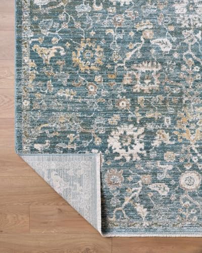 Hauteloom Yavah Living Room, Bedroom Area Rug - Traditional - Medium Brown, Teal, Teal Blue - 5' x 7'5" - color: Medium Brown, Teal, Teal Blue / Denisa, size: 4'11" x 7'5" (Rectangular)