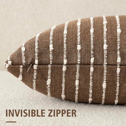 Foindtower Boho Striped Boucle Lumbar Throw Pillow Covers 12x20 Inch Brown - color: Brown, size: 20" x 12" (Pack of 2)