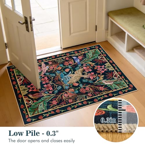 nesrt Bird Area Rug Small 2x3Ft Non Slip,Washable Botanical Entryway Door Mat Indoor, Boho Jungle Bedroom Throw Rugs Soft Kitchen Laundry Floor Mat for Doorway Bathroom Farmhouse Doormat, Dark Green - color: Dark Green, size: 2' x 3' (Rectangular)