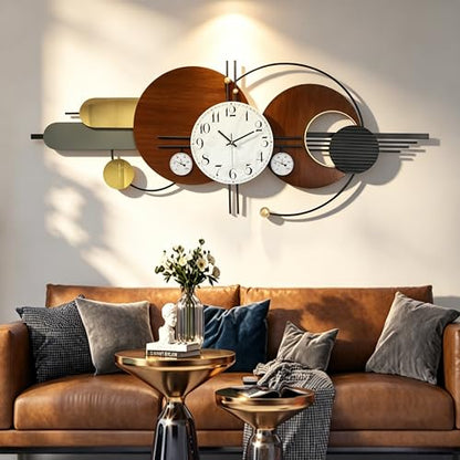 Large Modern Silent Metal Wall Clock for Living Room,59x23 in - color: Brown and White
