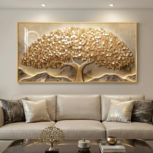 Large Framed Modern Gold Tree of Life Wall Art for Living Room, 30x60 In - color: Warm Gold, size: 60"L x 30"W