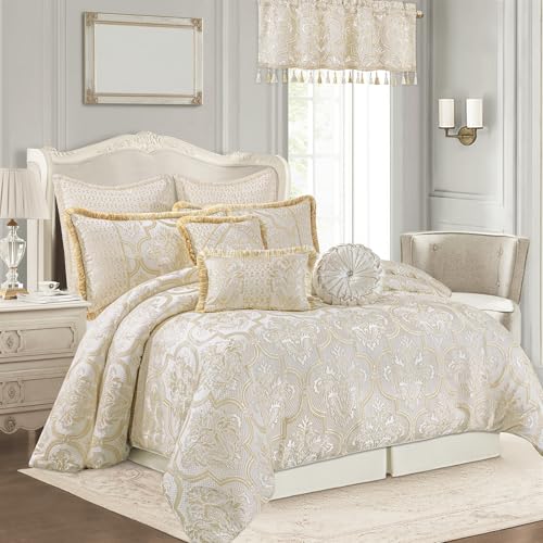 Loom and Mill Luxury Damask Floral Valances for Windows, Beige Gold,54"x18" - color: Beige Gold