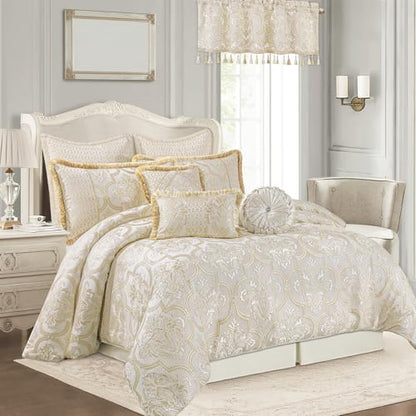Loom and Mill Luxury Damask Floral Valances for Windows, Beige Gold,54"x18" - color: Beige Gold