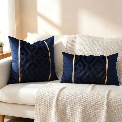 Luxury Patchwork Tufted Throw Pillow Cover 20x20 Inch Set of 2 - color: Blue, size: 20" x 20" (Pack of 2)