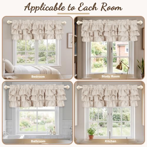 FUANGUI Ruffled Valance Curtain 42" W x 18" L Pleated Kitchen Valance - color: Beige, size: 42"W x 18"L (Pack of 1)