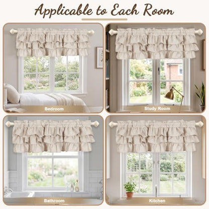 FUANGUI Ruffled Valance Curtain 42" W x 18" L Pleated Kitchen Valance - color: Beige, size: 42"W x 18"L (Pack of 1)