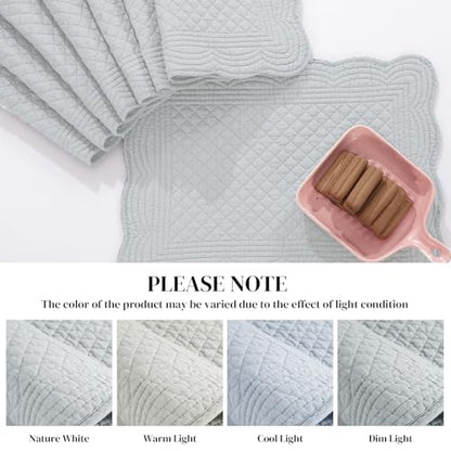 HOMBYS Quilted Placemats Set of 6 Washable-13x18 inches Rectangular Placemats for Kitchen Table-100% Cotton Fabric Rectangular Table Mats, (Light Grey) - color: Light Grey