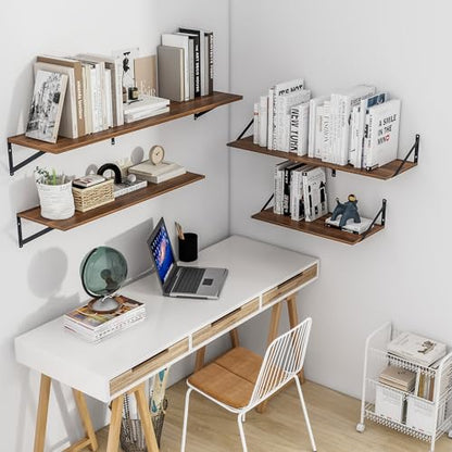 Heimlove 24W x 12D Deep Floating Shelves Set of 2 Walnut - color: Walnut With Black Metal Bracket, size: 24Wx12Dx5.8H