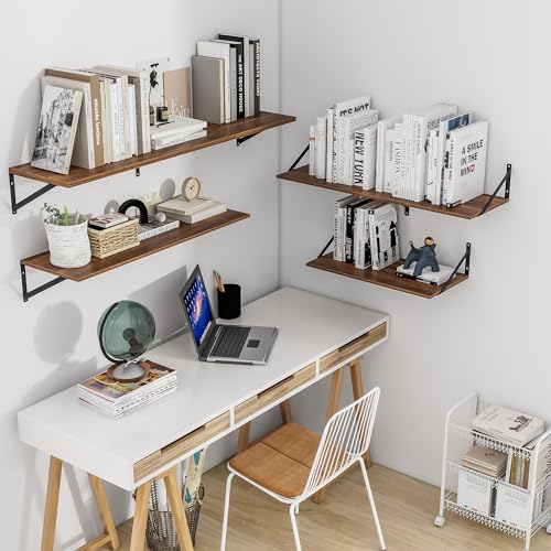 Heimlove 24W x 12D Deep Floating Shelves Set of 2 Walnut - color: Walnut With Black Metal Bracket, size: 24Wx12Dx5.8H