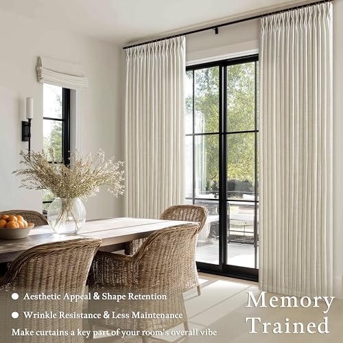 Semi Sheer Flax Linen Beige Pinch Pleated Neutral Curtains 96 Inches Long - color: Linen, size: 50"W x 96"L (Pack of 2)