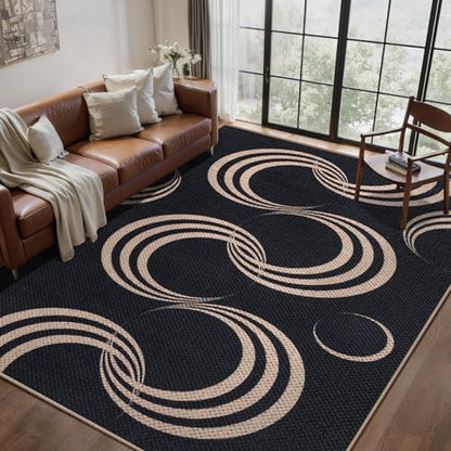 Tangsoo Easy Jute 5x7 Non-Slip Washable Rug,Large Area Rugs for Living Room - color: Black Arc, size: 5' x 7'(Rectangular)