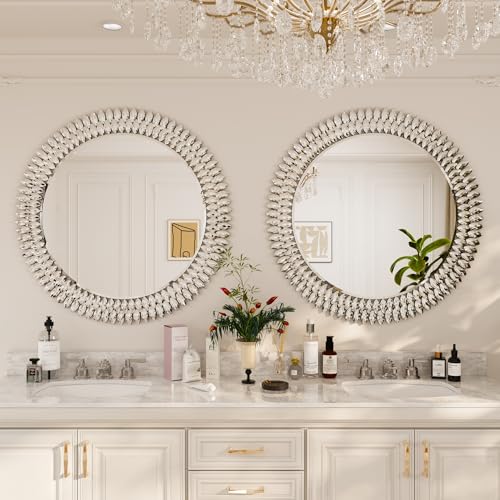 Kelly Miller 36" Jeweled Luxury Round Decorative Wall Mirror - size: 36"L x 36"W
